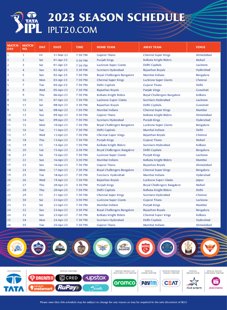 IPL 2023 Match Schedule 1 